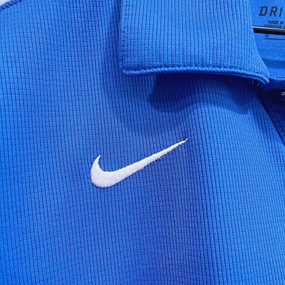 Nike Dri Fit Tech Golf Polo Shirt Blue White Piping Short Sleeve Mens Medium - Picture 3 of 7